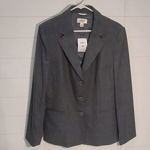 Talbots Wool Blend Blazer Women's Size 14 Gray Stretch Fabric Made in Italy NWOT